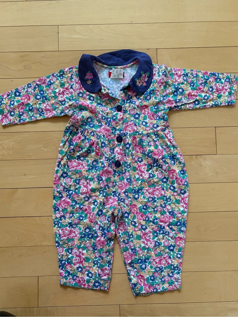 Esprit Vintage 90s Baby Floral Cotton Romper 24 mo with Peter Pan Collar